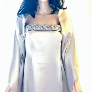 Cachet Champagne Strapless Satin Gown 14